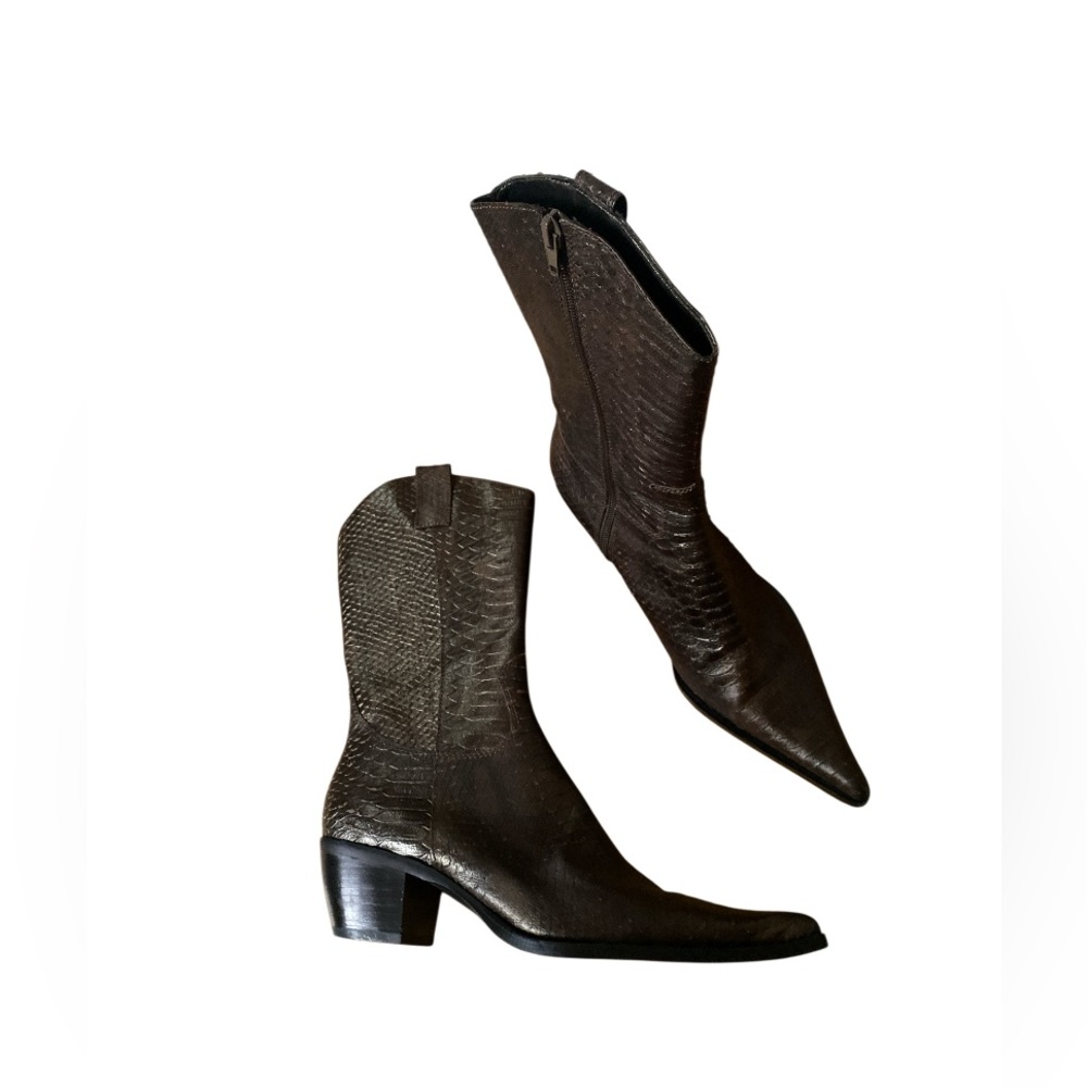 Steve Madden Kaden Black/brown Metallic Leather Snakeskin Boots size 8 - Picture 12 of 14
